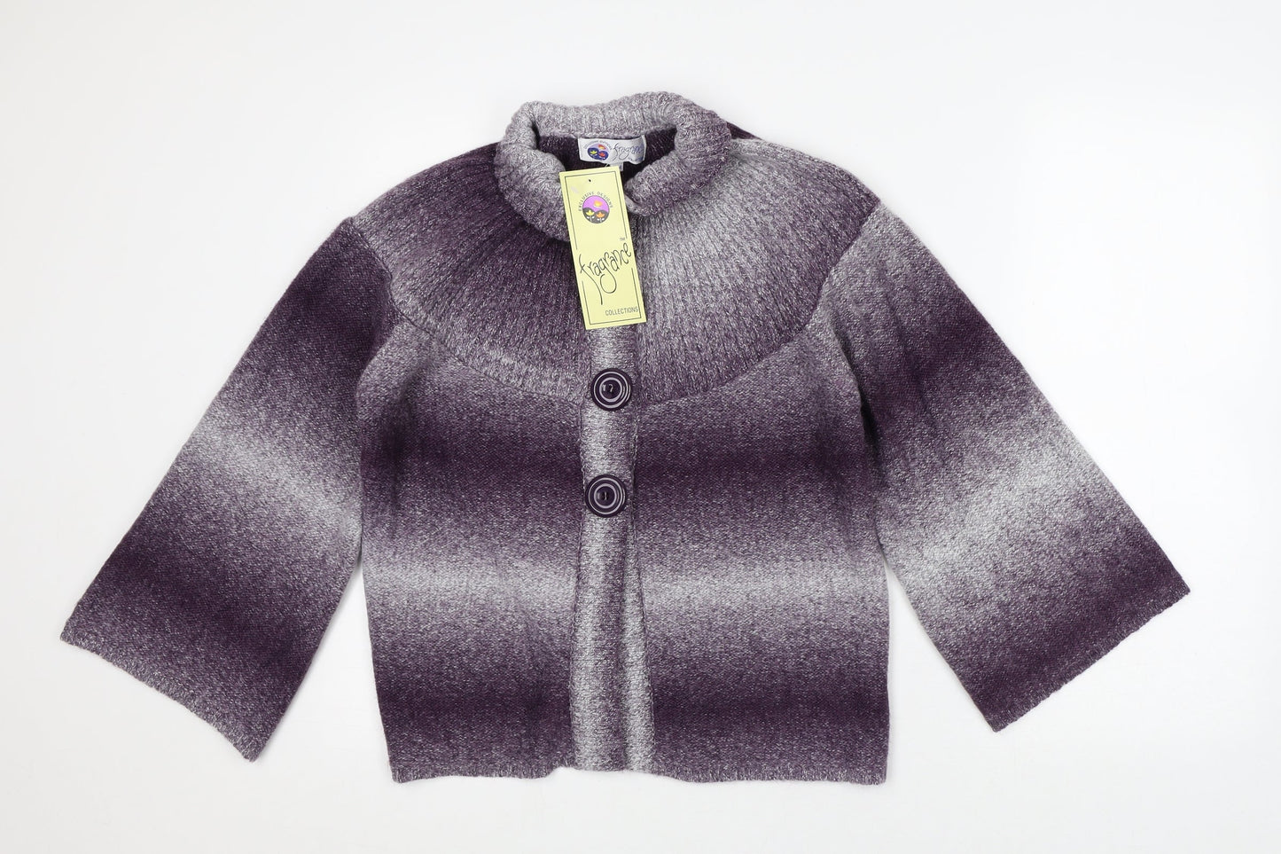 Fragrance Womens Purple Collared Striped Acrylic Cardigan Jumper Size S