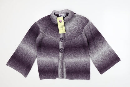 Fragrance Womens Purple Collared Striped Acrylic Cardigan Jumper Size S