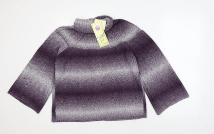 Fragrance Womens Purple Collared Striped Acrylic Cardigan Jumper Size S