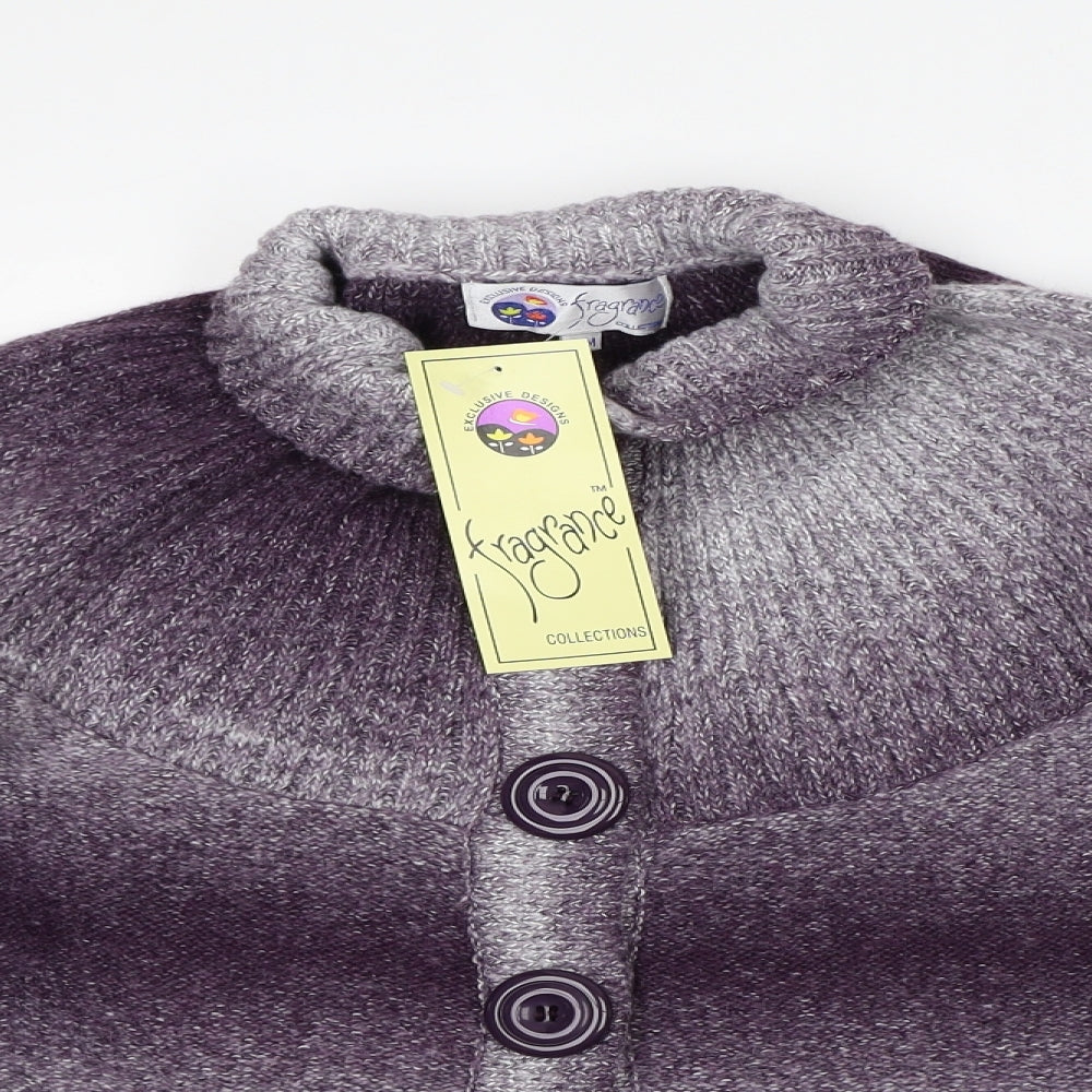 Fragrance Womens Purple Collared Striped Acrylic Cardigan Jumper Size S