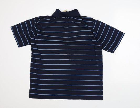 Patrick O'Connor Mens Blue Striped Polyester Polo Size XL Collared