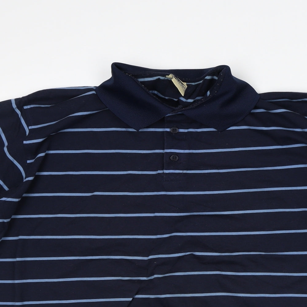 Patrick O'Connor Mens Blue Striped Polyester Polo Size XL Collared