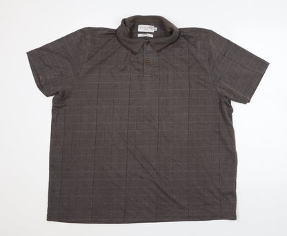 Luxury Mens Brown Check Modal Polo Size 2XL Collared