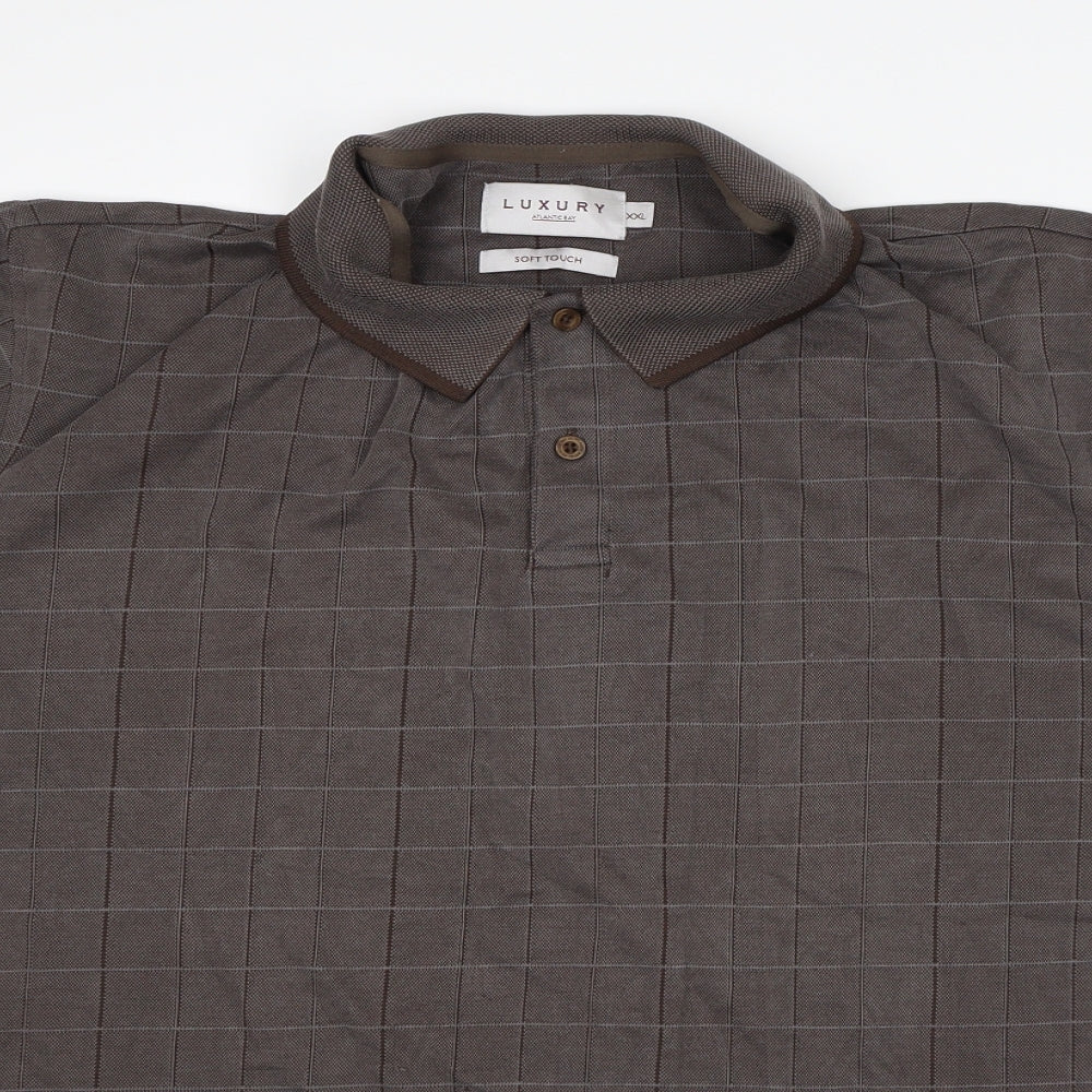 Luxury Mens Brown Check Modal Polo Size 2XL Collared