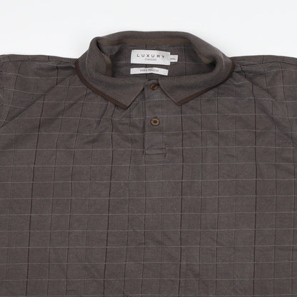 Luxury Mens Brown Check Modal Polo Size 2XL Collared