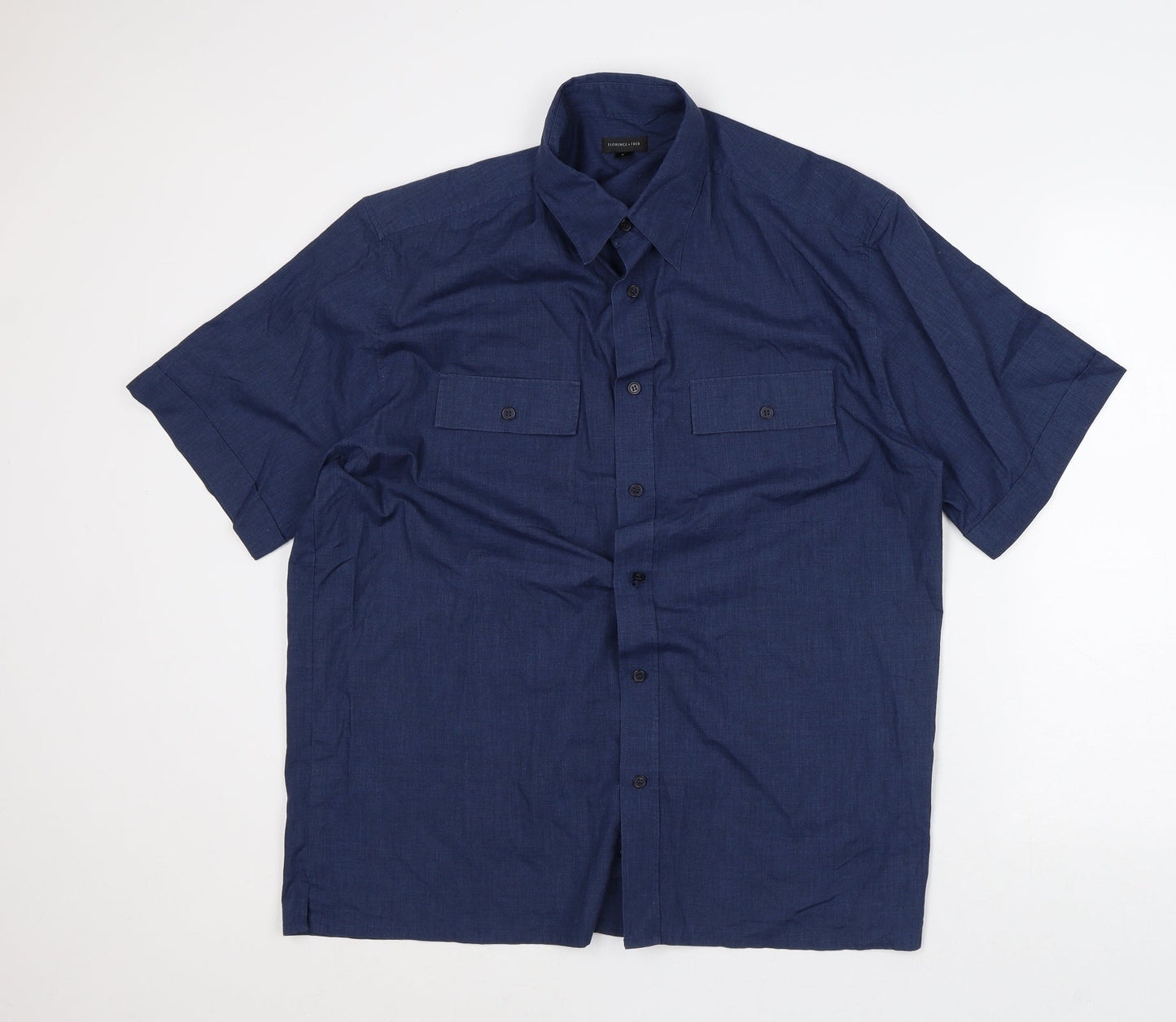 Mens UK Size L Florence and Fred Blue  Button-Up Short Sleeve Casual Shirt