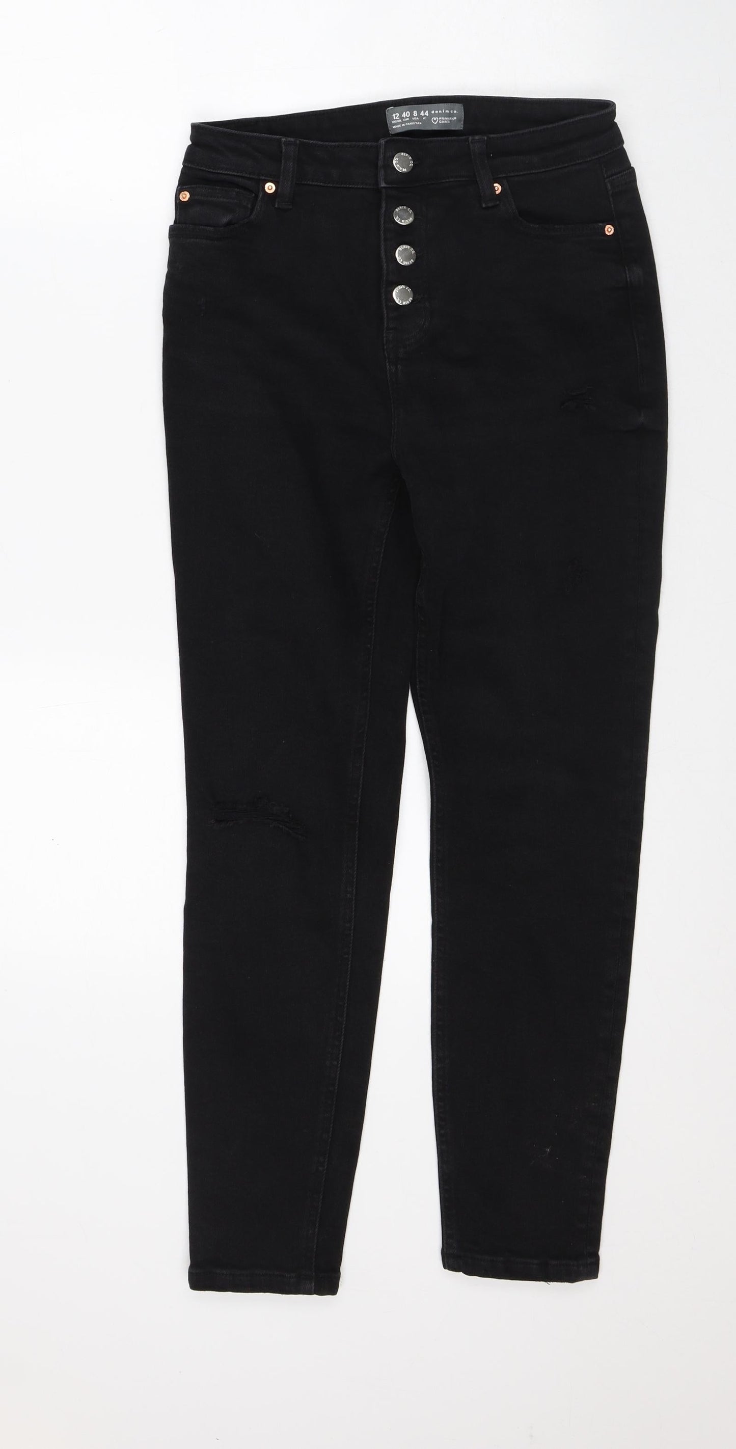 Denim & Co. Womens Black Cotton Tapered Jeans Size 12 L27 in Regular
