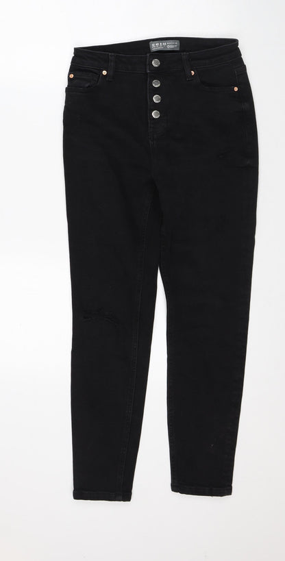 Denim & Co. Womens Black Cotton Tapered Jeans Size 12 L27 in Regular