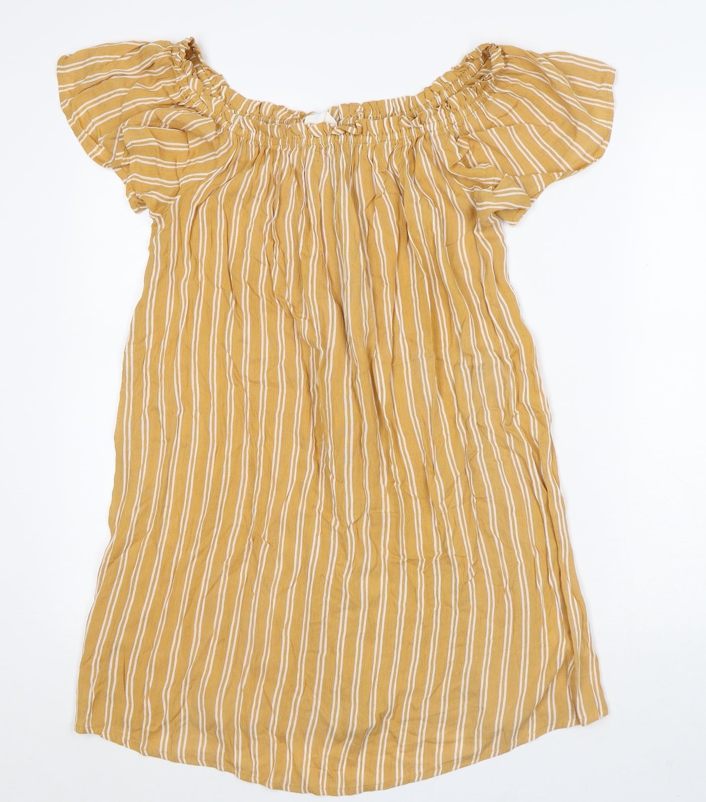 Primark Womens Orange Striped Viscose A-Line Size 10 Off the Shoulder