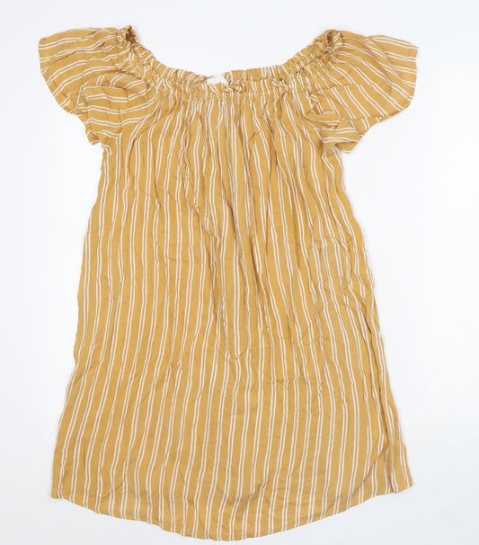 Primark Womens Orange Striped Viscose A-Line Size 10 Off the Shoulder