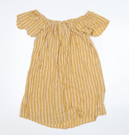 Primark Womens Orange Striped Viscose A-Line Size 10 Off the Shoulder