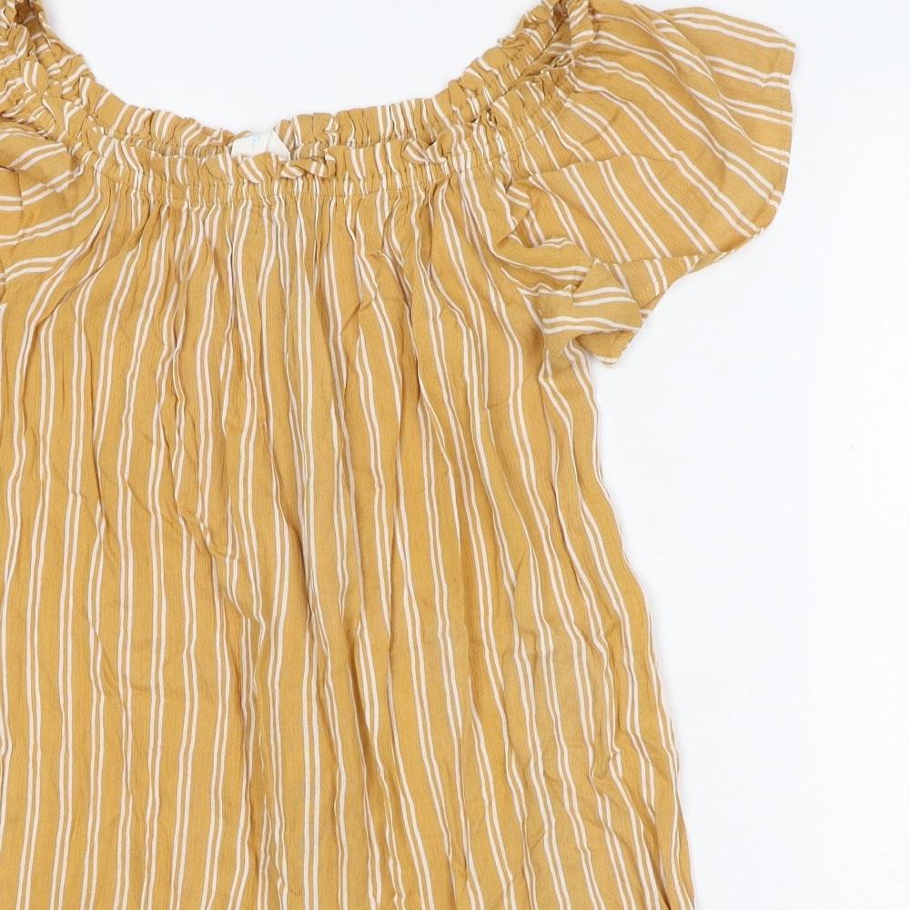 Primark Womens Orange Striped Viscose A-Line Size 10 Off the Shoulder