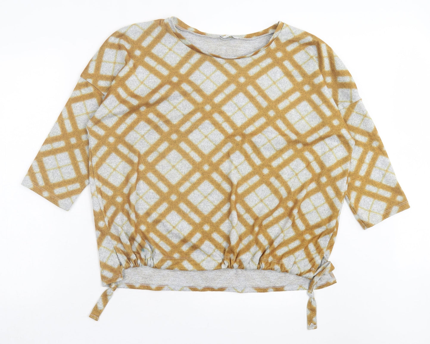 Papaya Womens Yellow Argyle/Diamond Polyester Basic T-Shirt Size 16 Crew Neck