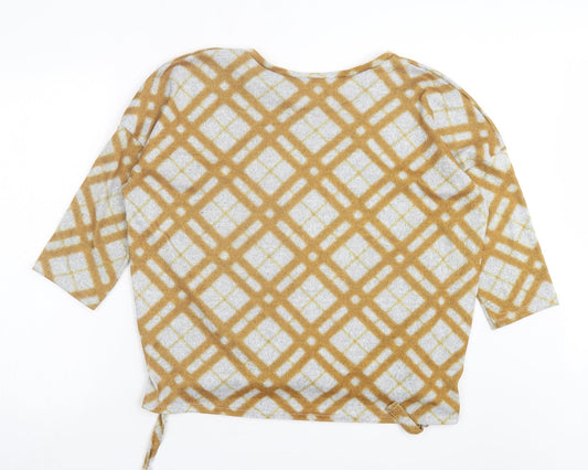 Papaya Womens Yellow Argyle/Diamond Polyester Basic T-Shirt Size 16 Crew Neck