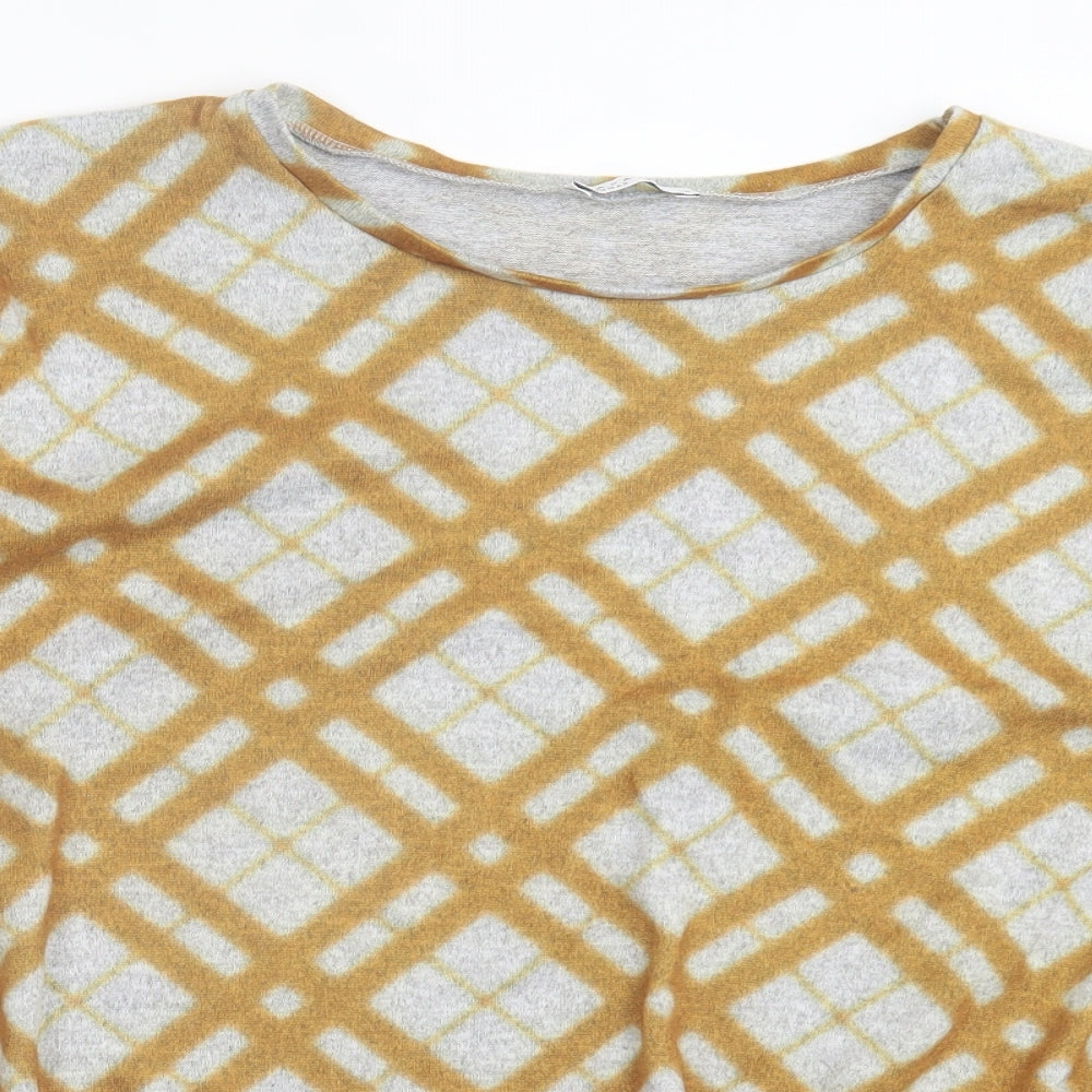Papaya Womens Yellow Argyle/Diamond Polyester Basic T-Shirt Size 16 Crew Neck