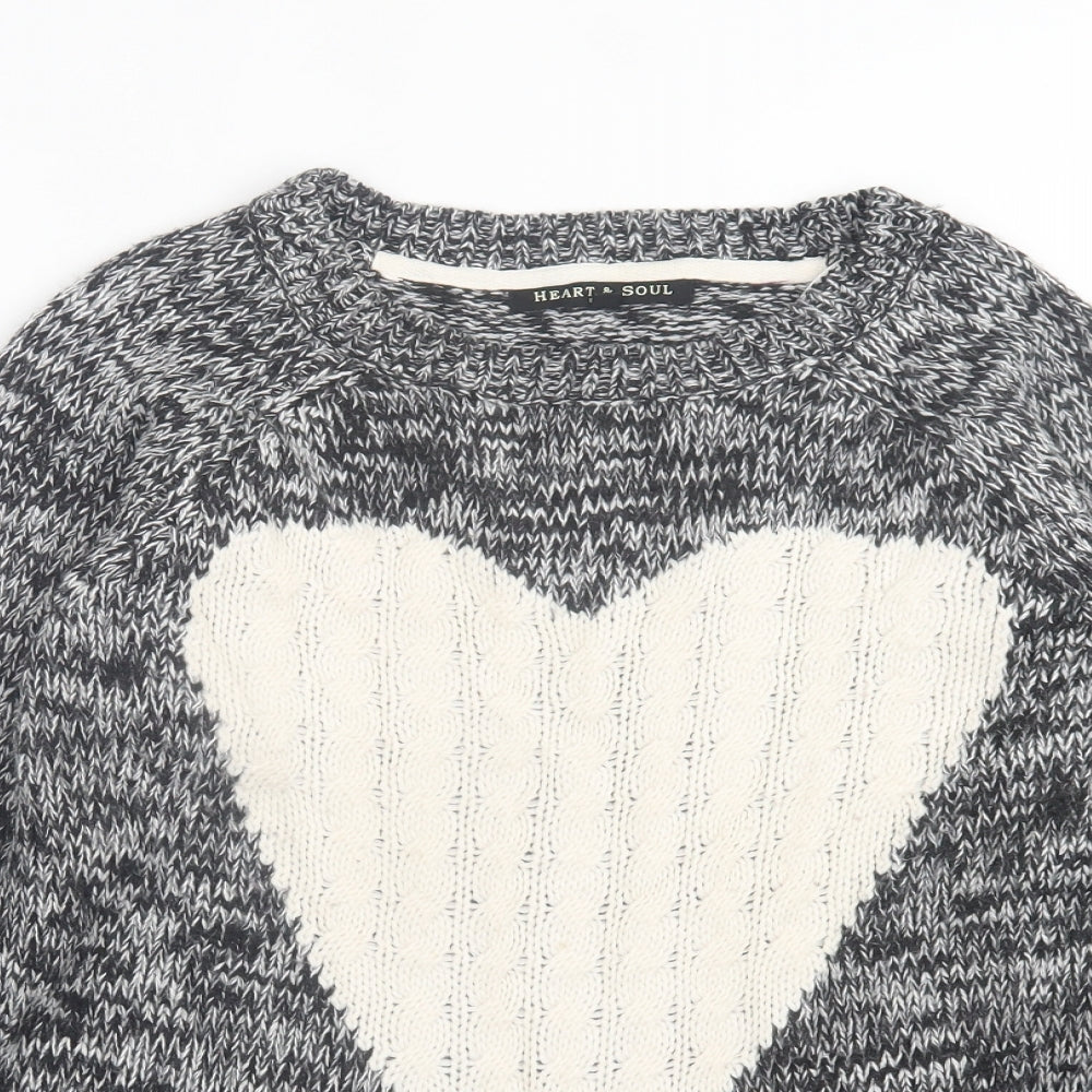 Womens UK Size 12 Heart & Soul Grey Pullover Jumper