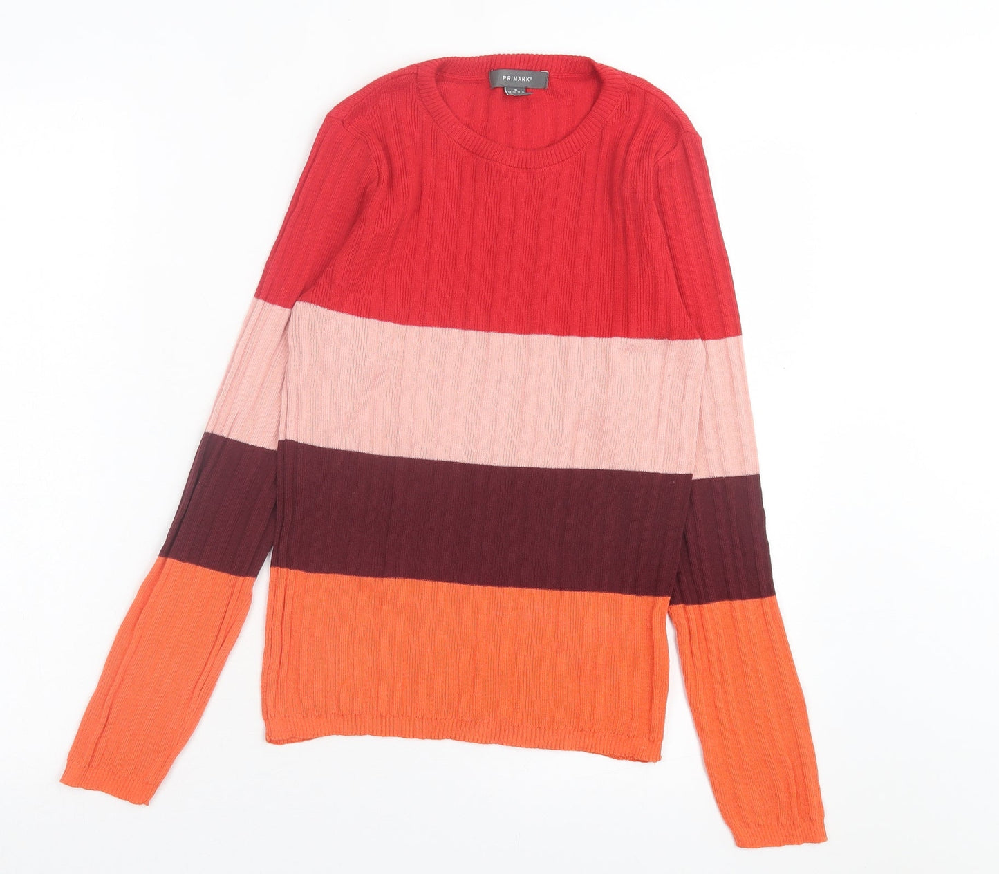 Primark Womens Multicoloured Crew Neck Striped Polyester Pullover Jumper Size M