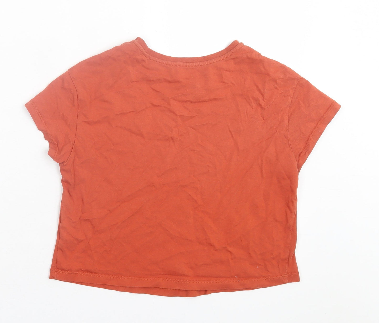 New Look Girls Brown Cotton Cropped T-Shirt Size 10-11 Years Crew Neck Pullover