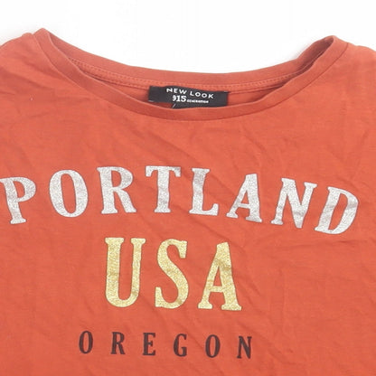 New Look Girls Brown Cotton Cropped T-Shirt Size 10-11 Years Crew Neck Pullover
