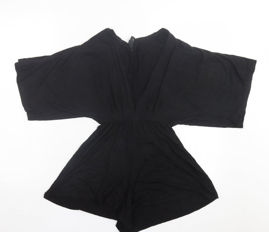 Topshop Womens Black Elastane Playsuit One-Piece Size 4 Pullover
