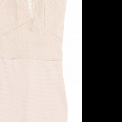 TFNC Womens Beige Polka Dot Polyester Bodycon Size M Crew Neck Button