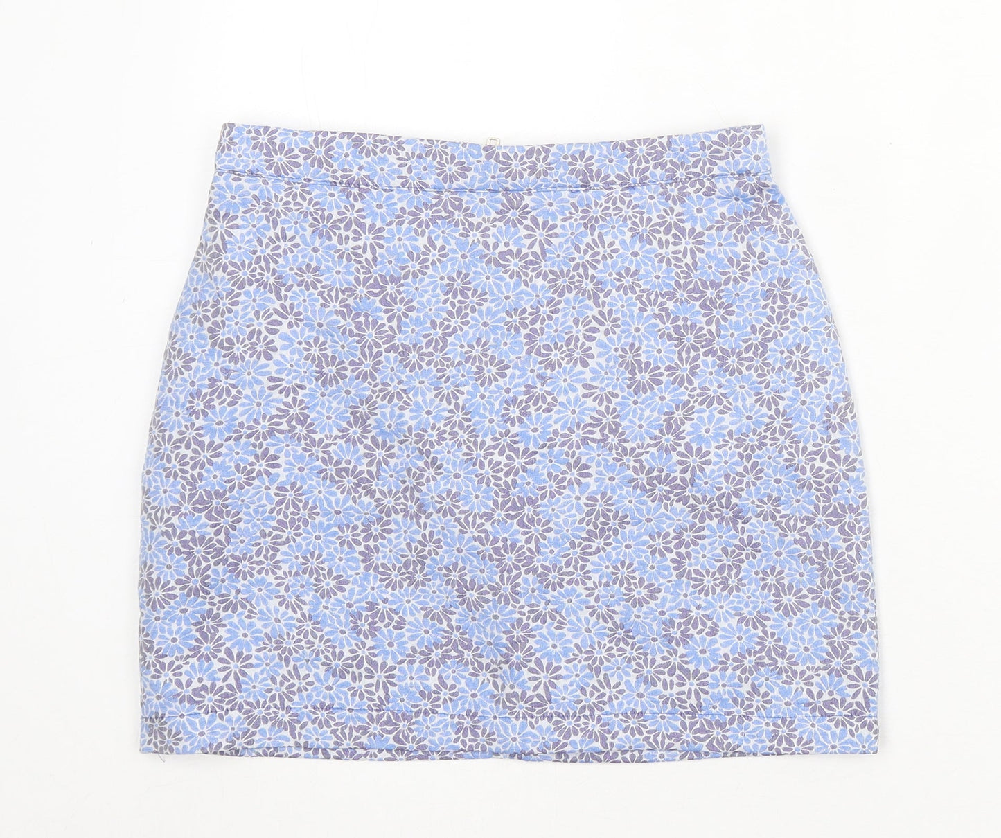 Exhibit Womens Blue Floral Polyester A-Line Skirt Size 8 Zip