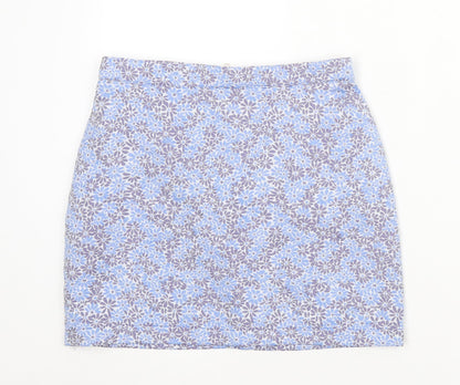 Exhibit Womens Blue Floral Polyester A-Line Skirt Size 8 Zip