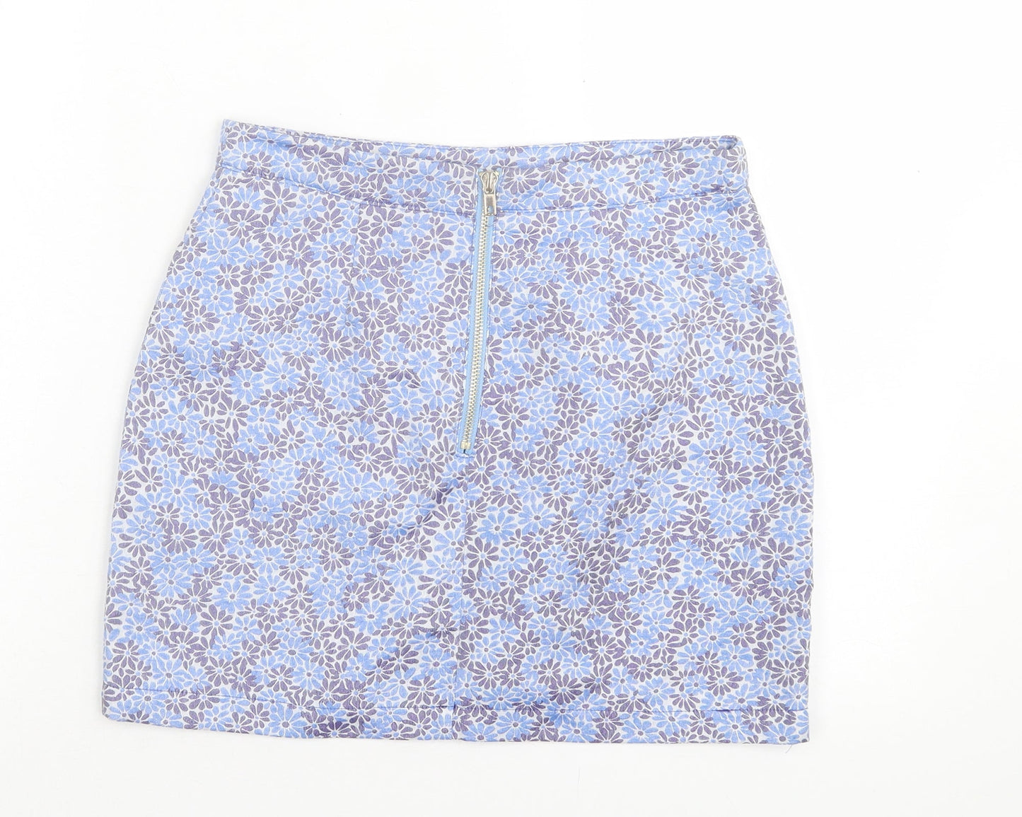 Exhibit Womens Blue Floral Polyester A-Line Skirt Size 8 Zip