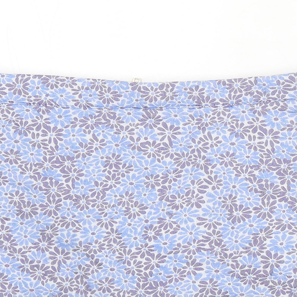 Exhibit Womens Blue Floral Polyester A-Line Skirt Size 8 Zip