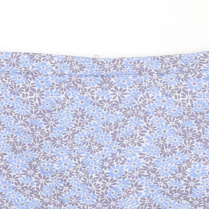 Exhibit Womens Blue Floral Polyester A-Line Skirt Size 8 Zip