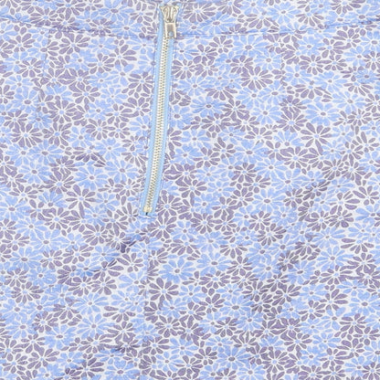 Exhibit Womens Blue Floral Polyester A-Line Skirt Size 8 Zip