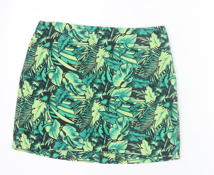 H&M Womens Green Geometric Cotton A-Line Skirt Size 8 Zip