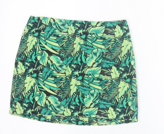 H&M Womens Green Geometric Cotton A-Line Skirt Size 8 Zip