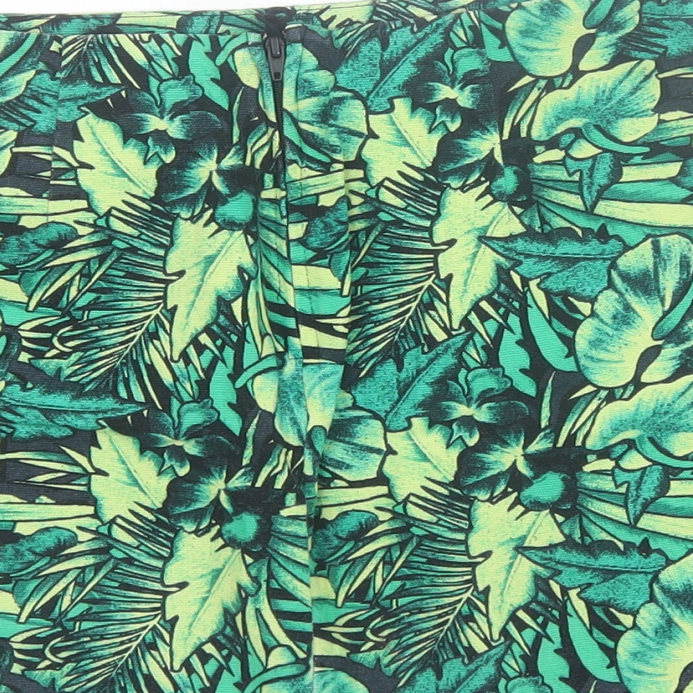 H&M Womens Green Geometric Cotton A-Line Skirt Size 8 Zip