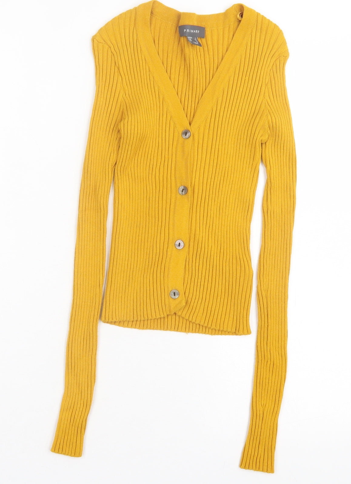 Primark Womens Yellow V-Neck Viscose Cardigan Jumper Size 6