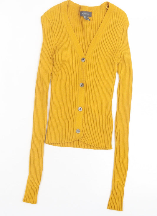 Primark Womens Yellow V-Neck Viscose Cardigan Jumper Size 6