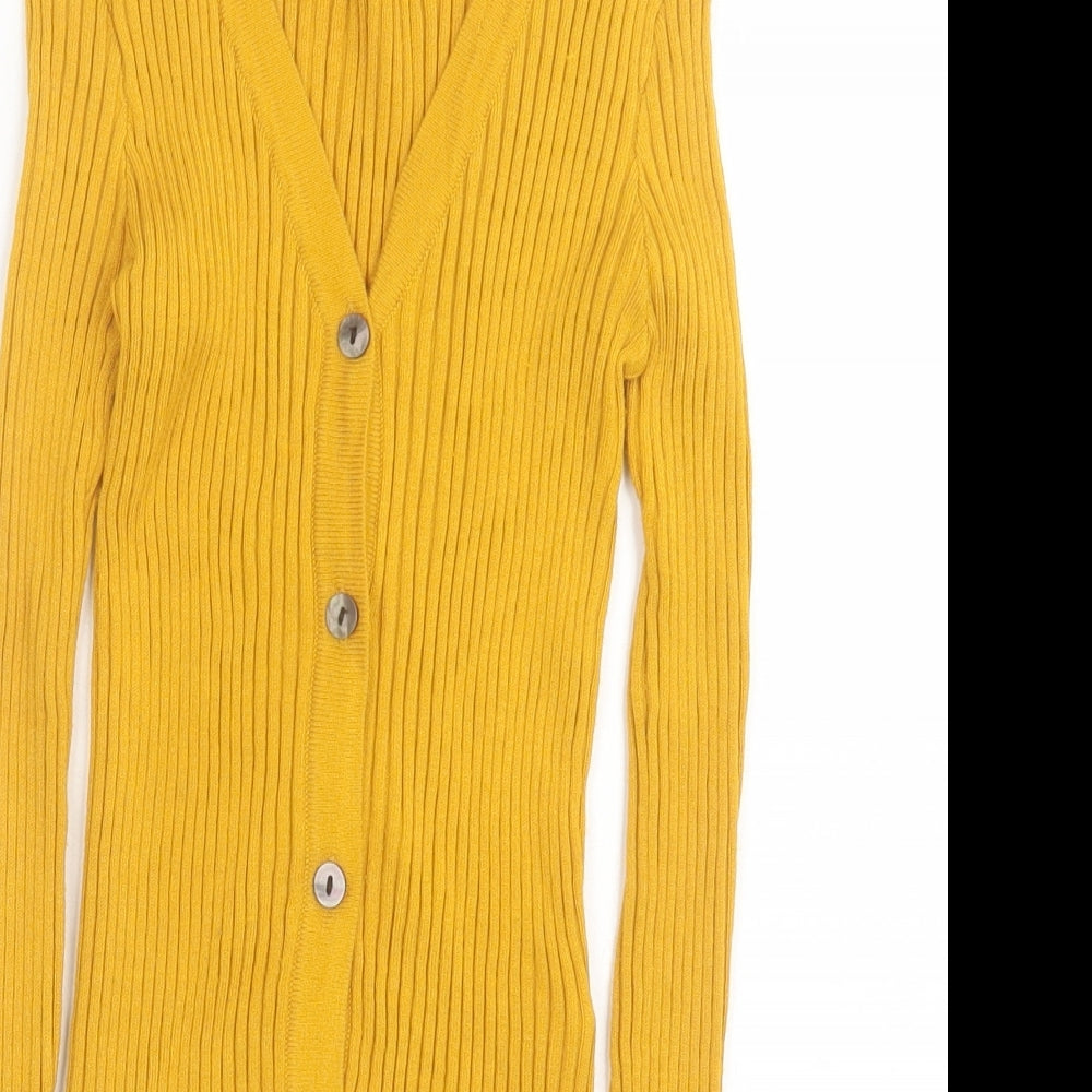 Primark Womens Yellow V-Neck Viscose Cardigan Jumper Size 6