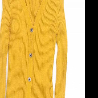 Primark Womens Yellow V-Neck Viscose Cardigan Jumper Size 6