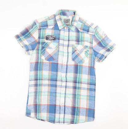 Mens UK Size S Peacocks Blue  Button-Up Short Sleeve Casual Shirt