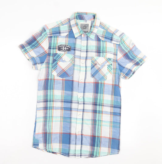 Mens UK Size S Peacocks Blue  Button-Up Short Sleeve Casual Shirt