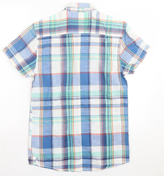 Mens UK Size S Peacocks Blue  Button-Up Short Sleeve Casual Shirt