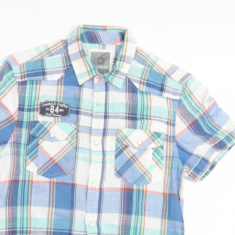 Mens UK Size S Peacocks Blue  Button-Up Short Sleeve Casual Shirt