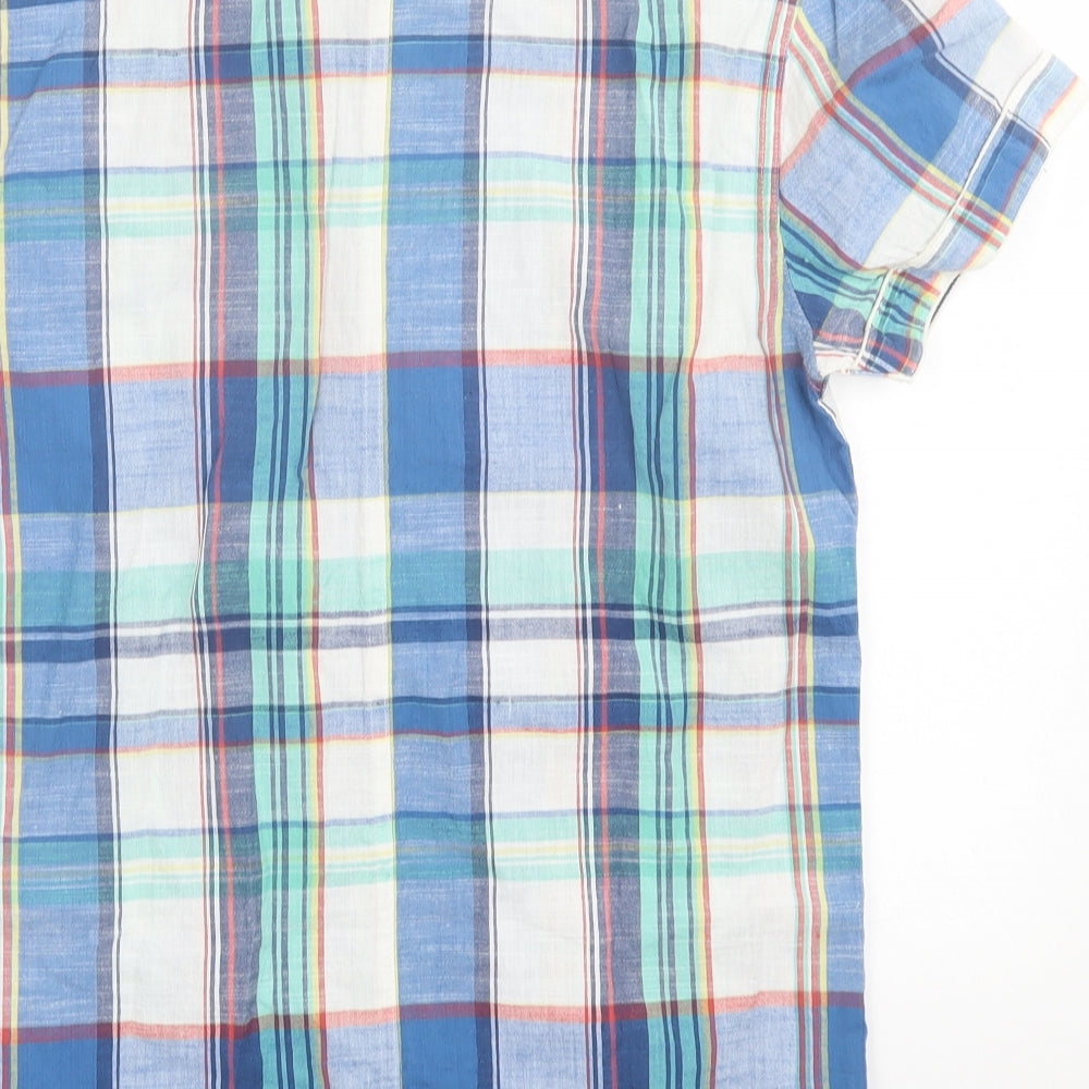 Mens UK Size S Peacocks Blue  Button-Up Short Sleeve Casual Shirt