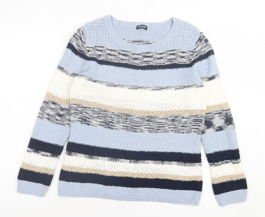 Gerry Weber Womens Blue Crew Neck Striped Cotton Pullover Jumper Size 14