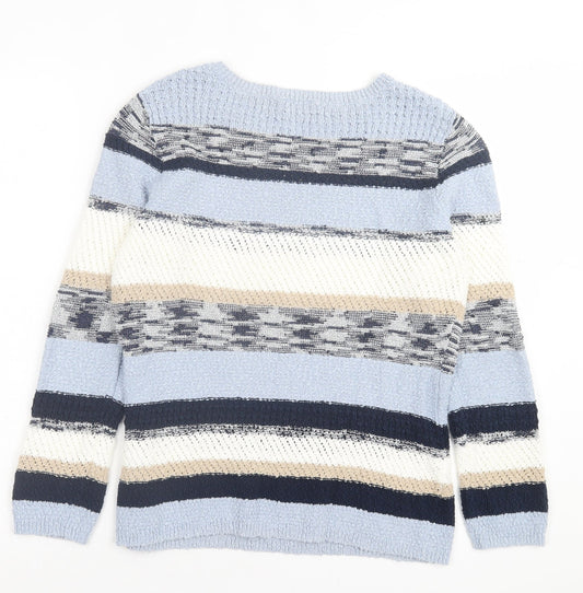 Gerry Weber Womens Blue Crew Neck Striped Cotton Pullover Jumper Size 14