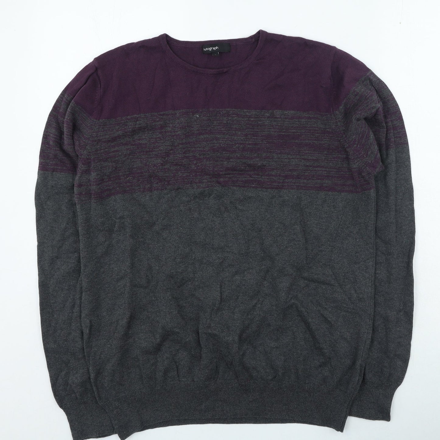 Autograph Mens Grey Round Neck Cotton Pullover Jumper Size L