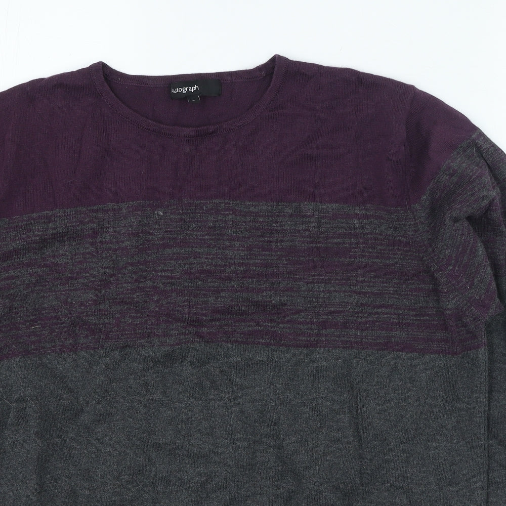 Autograph Mens Grey Round Neck Cotton Pullover Jumper Size L