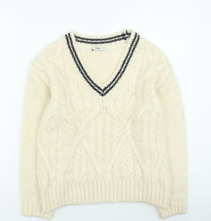 George Womens Beige V-Neck Acrylic Pullover Jumper Size S