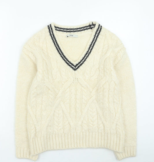 George Womens Beige V-Neck Acrylic Pullover Jumper Size S