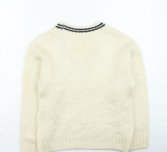 George Womens Beige V-Neck Acrylic Pullover Jumper Size S